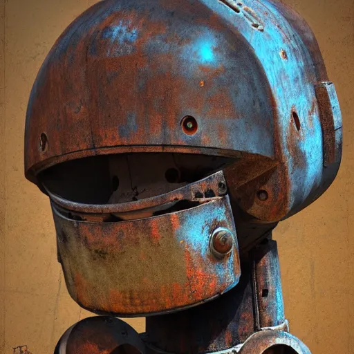 Image similar to old friendly rusted robot, portrait, 4 k