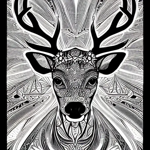 Image similar to a symmetrical portrait illustration of a deer black and white hand drawn sketch on artstation 4 k intricate extremely detailed digital art by alex grey