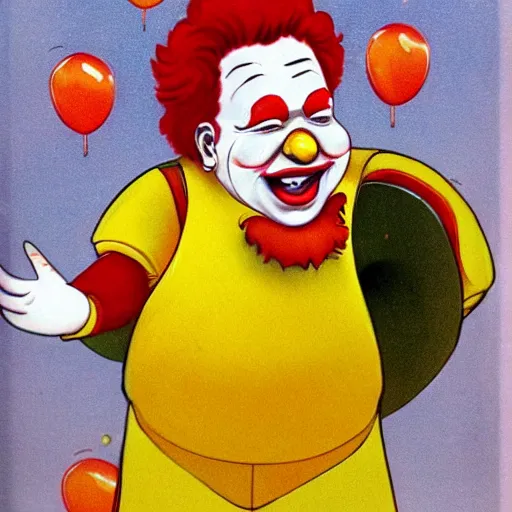 Image similar to ! dream ronald mcdonald crying hysterical tears of laughter in your face