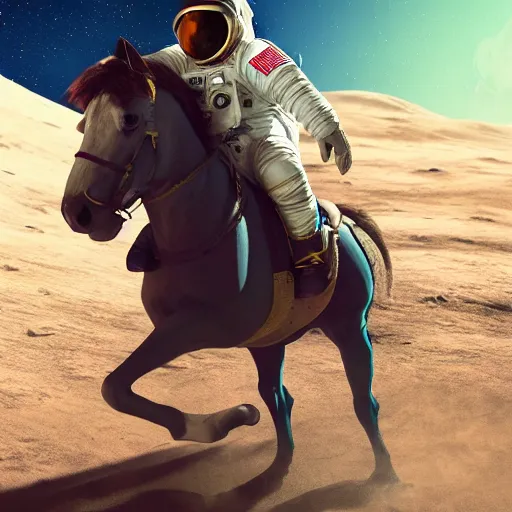 Image similar to professional photo of astronaut riding a horse on the moon, low angle shot, hyperrealistic masterpiece, trending on artstation, cgsociety, kodakchrome, golden ratio, cinematic, composition, beautiful lighting, hyper detailed, octane render, 4 k, unreal engine