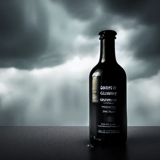 Image similar to lighning and thunder clouds in a bottle on a black photo studio backdrop, high resolution, 8k, octane render