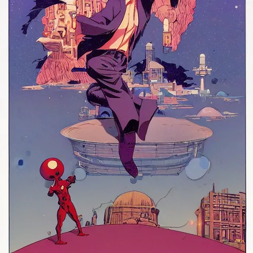 Prompt: powerful psychic guy emitting psychic powers, psychic, psychic powers, magic, ufotable studio art style, by moebius, by jamie hewlett, by geof darrow, aesthetic!,