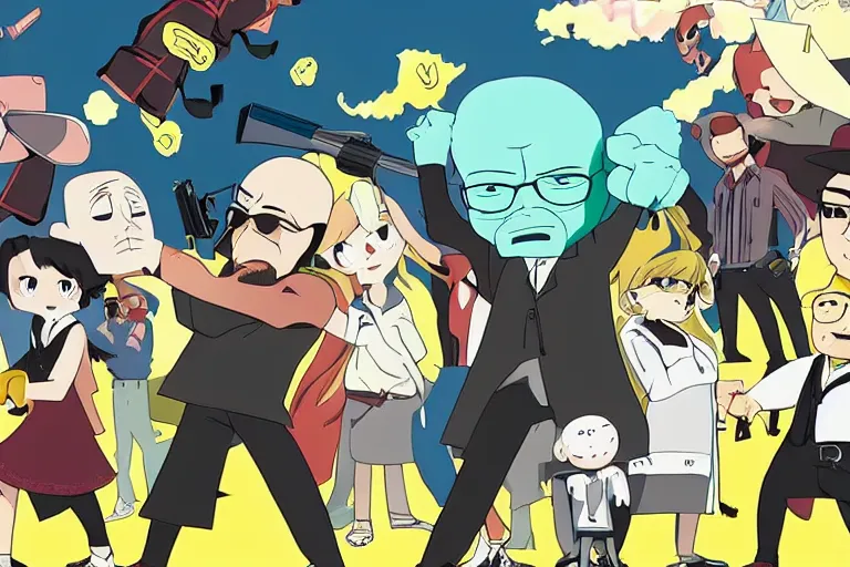 Prompt: Breaking Bad adaptation, Studio Trigger, anime film still