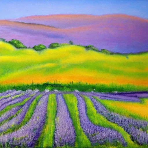 Image similar to oil painting of lavander fields in the south of france, various styles.