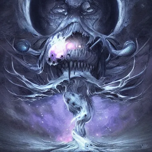 Prompt: a beautiful terrifying monster made out of space and stars. ethereal horror fantasy art