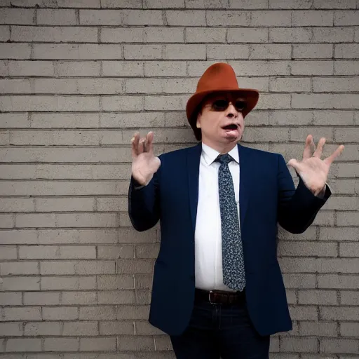 Image similar to Mike Myers (Actor/Comedian) gazing at the US-Mexican Wall, XF IQ4, f/1.4, ISO 200, 1/160s, 8K, RAW, unedited, symmetrical balance, in-frame