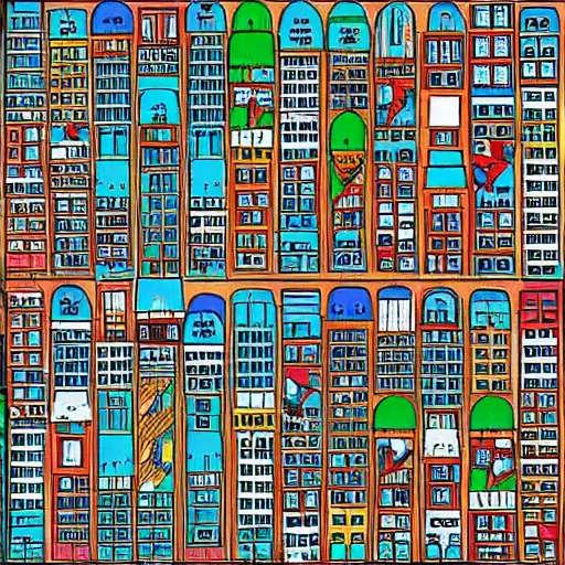 Image similar to a metropolis city in the style of wheres waldo