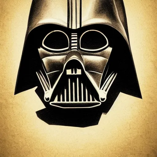 Image similar to steampunk reimagining of darth Vader’s helmet, concept art, character art, colorized pencil sketch, sepia