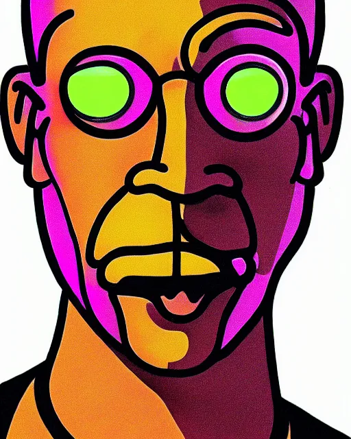 Prompt: dramatic line - art portrait of homer simpson, colorful glow