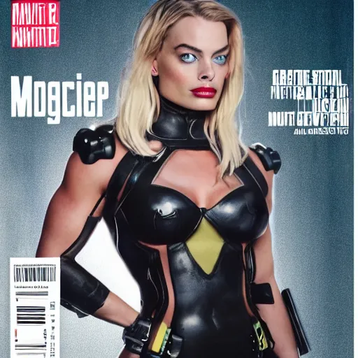Image similar to Muscle Bound Margot Robbie Cyberpunk cyborg