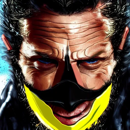 Image similar to Tom Hardy as wolverine with yellow mask Digital art 4K quality