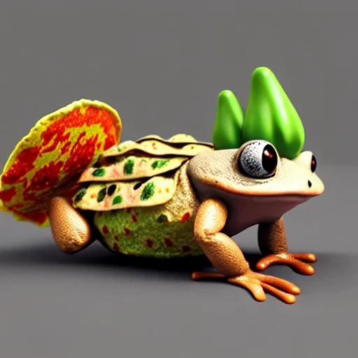 Image similar to a toad carrying a taco backpack, 3D render, octane renderer