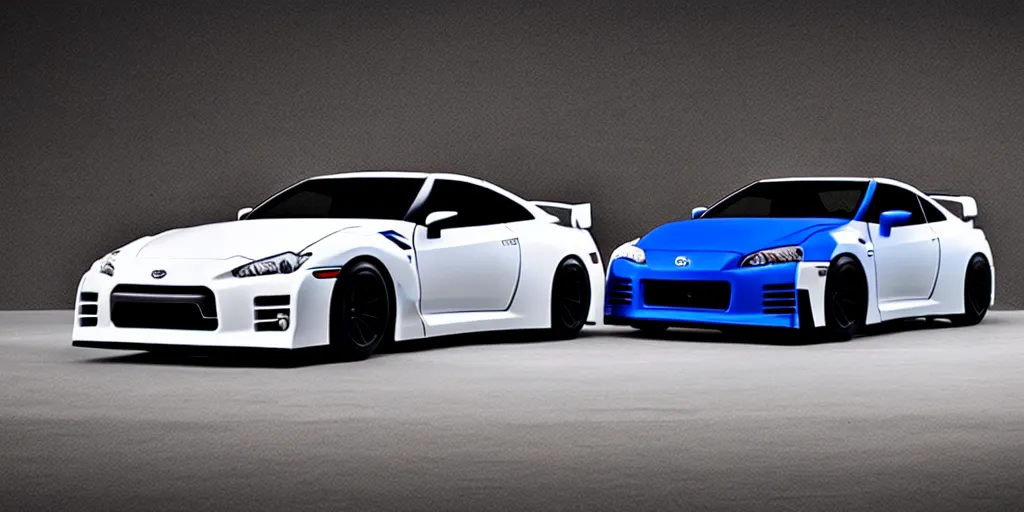 Prompt: a nissan gtr r 3 4 and honda civic in the shape of subaru brz concept car design, car photography, 4 k, high resolution, highly detailed