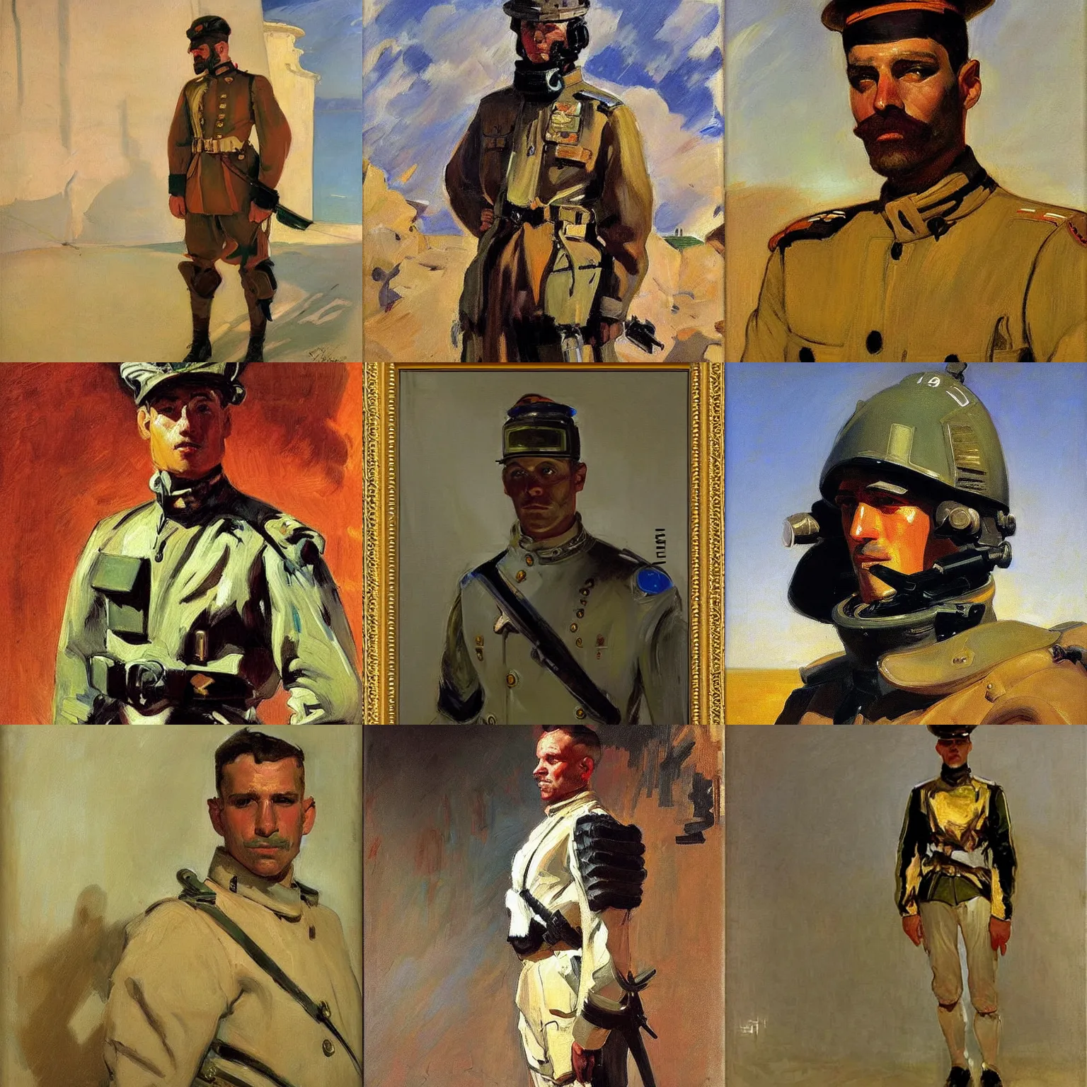 Prompt: Portrait of a futuristic soldier, by Sorolla