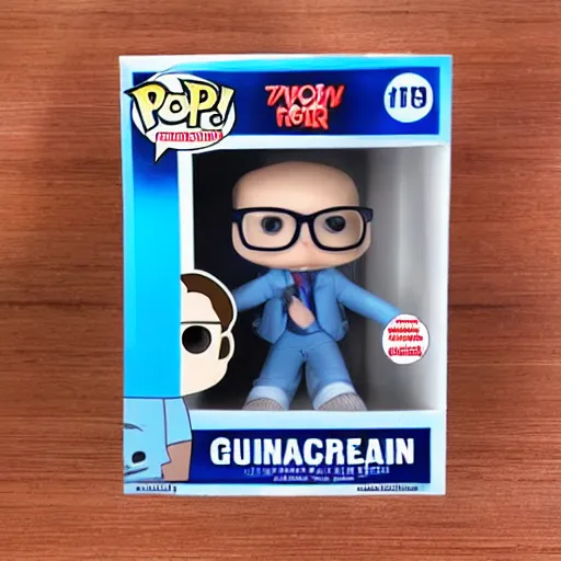 Prompt: receding hairline mathematician guy in blue shirt and glasses funko pop