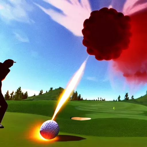 Image similar to Nuclear explosion popping a golf ball, Raft gameplay