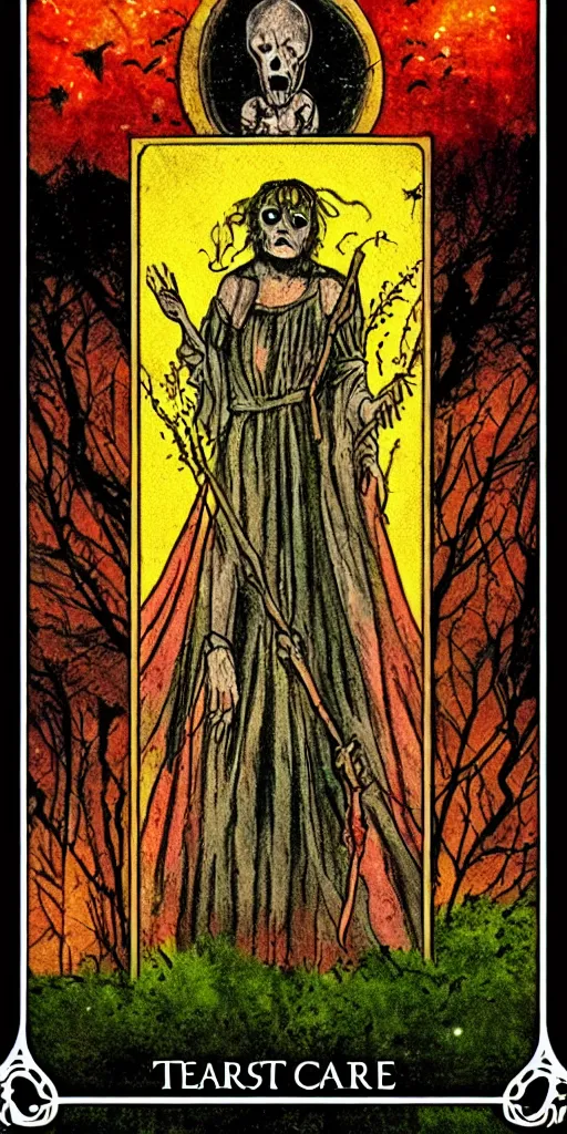 Prompt: a tarot card background in horror