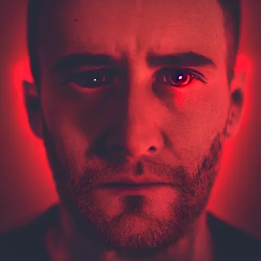 Image similar to a man with red glowing eyes