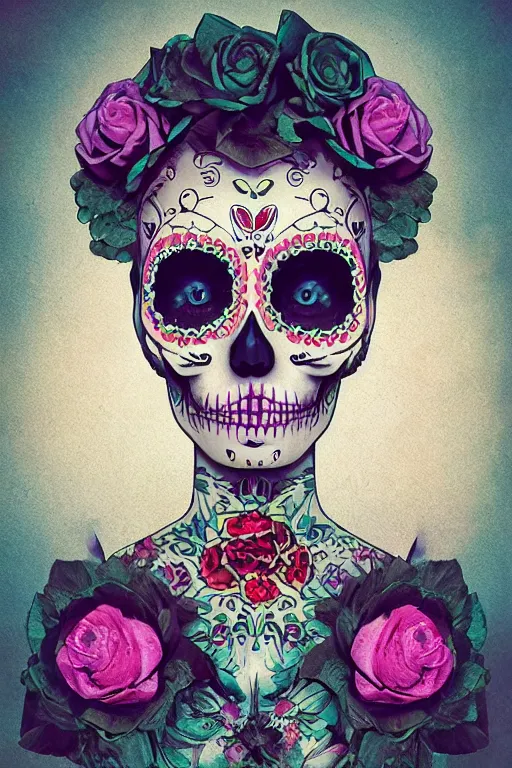 Image similar to Illustration of a sugar skull day of the dead girl, art by mike winkelmann