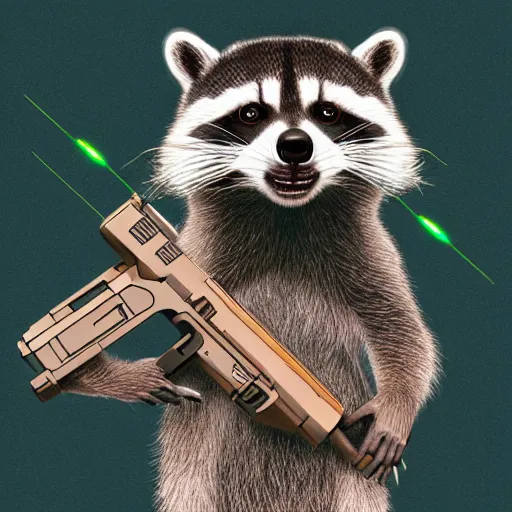 Image similar to racoon holding a laser gun, digital art , centred award winning 4K