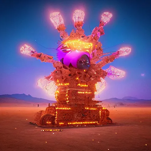 Prompt: highly detailed art of burning man festival full of cornflowers by Beeple