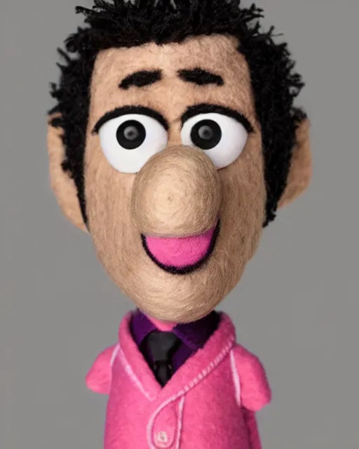 Image similar to bj novak as a muppet. highly detailed felt. hyper real photo. 4 k.