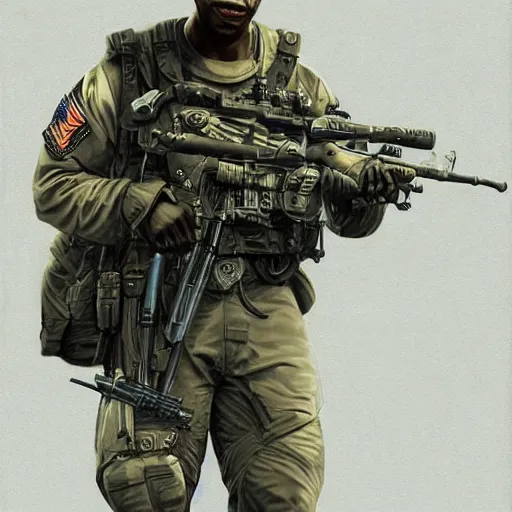 Image similar to Dave Chappelle as a navy SEAL, high resolution fantasy concept art, intricate details, soft lighting