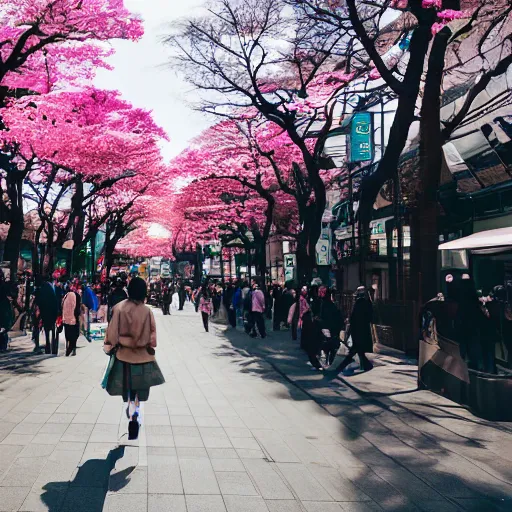 Prompt: a single person walking in Harajuku pastel colors