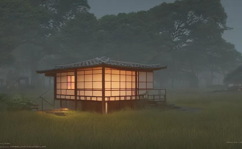 Prompt: Japanese countryside house, Low level, rendered by Beeple, Makoto Shinkai, syd meade, simon stålenhag, digital art, unreal engine, WLOP, trending on artstation, 4K UHD image, octane render