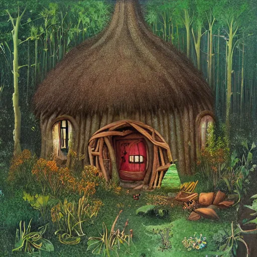 Prompt: Forest hut in the style of James Christensen