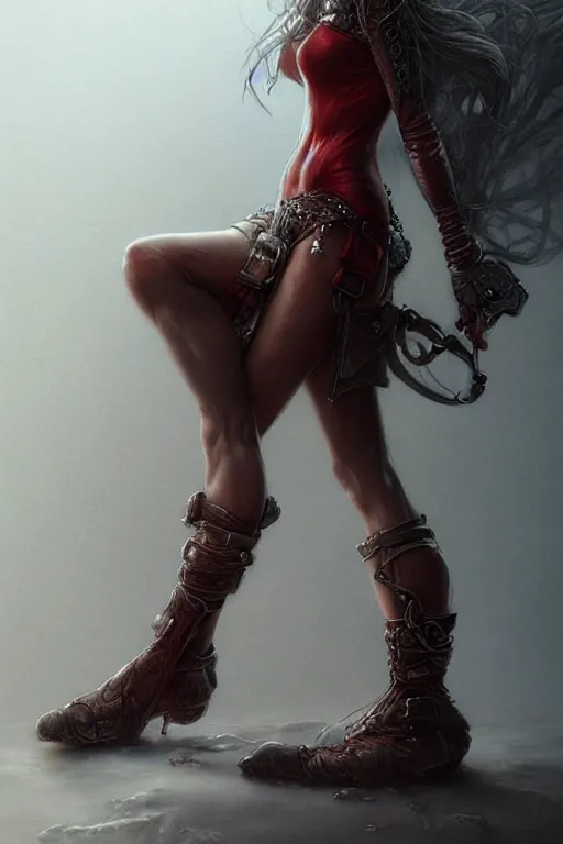 Image similar to « short red women's boots, shoes only, by wlop, by luis royo, by peter mohrbacher, concept art, digital illustration, intricate, masterpiece, elegant, super detailed, unreal engine rendering, smooth, sharp focus, artstation hq »