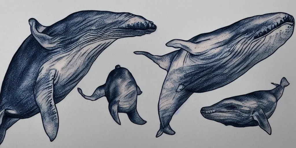 Prompt: realistic tattoo design drawn on paper of whales, golden, delicate, hyper realism, 1 4 5 0, ink, ultra realistic, 8 k