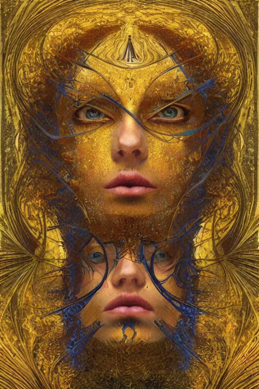 Image similar to The Misericorde by Karol Bak, Jean Deville, Gustav Klimt, and Vincent Van Gogh, otherworldly, fractal structures, arcane, prophecy, ornate gilded medieval icon, third eye, spirals