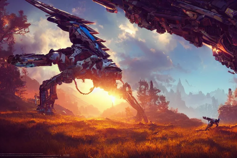 Image similar to glinthawk machine mecanical creature robot of horizon forbidden west horizon zero dawn radiating a glowing aura global illumination ray tracing hdr fanart arstation by ian pesty and alena aenami artworks in 4 k