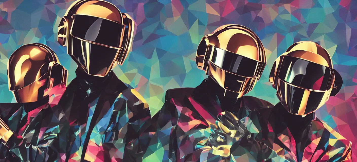 Prompt: daft punk wallpaper, low poly, large,