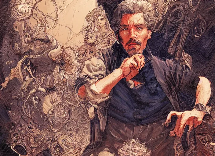 Image similar to a highly detailed old portrait of stephen strange, james gurney, james jean