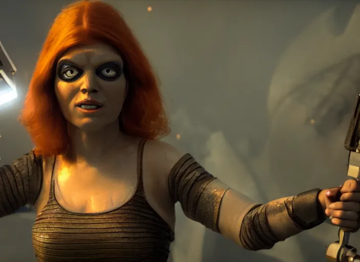 Image similar to film still of leela the cyclops in the scifi movie, 4 k