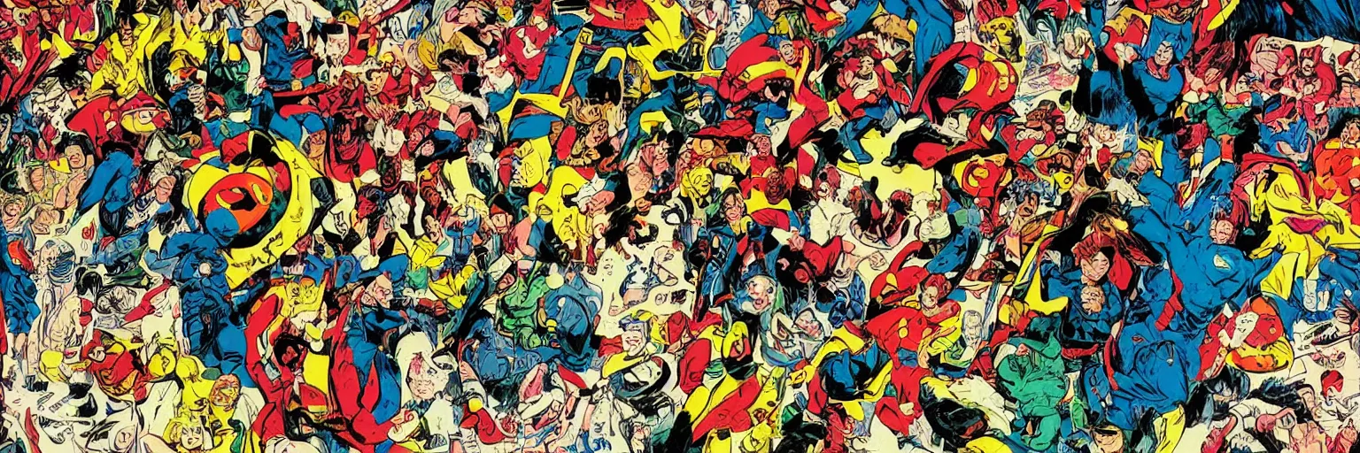 Image similar to vintage comic book art of diverse people, comics superhero, modern art,