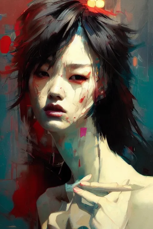 Prompt: hoyeon jung by greg rutkowski, jeremy mann, francoise nielly, van gogh, ross tran, rule of thirds, seductive look, beautiful