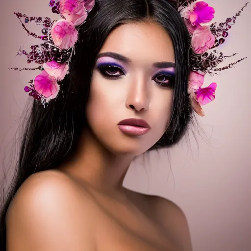 Prompt: a portrait of a beautiful ant model, beauty shot, glamor pose, photography, headshot, headpiece, female character, canon eos r 3, f / 1. 4, iso 2 0 0, 1 / 1 6 0 s, 8 k, raw, unedited, symmetrical balance, in - frame