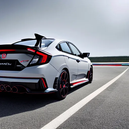 Image similar to 2 0 2 0 civic coupe type r from behind, carbon fiber wing spoiler