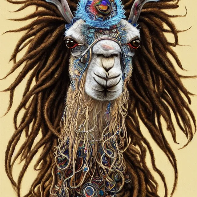 Image similar to llama with dreadlocks, by mandy jurgens, ernst haeckel, by hsiao