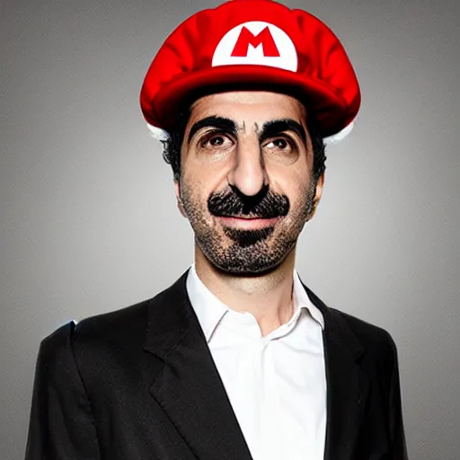 Prompt: serj tankian wearing mario hat