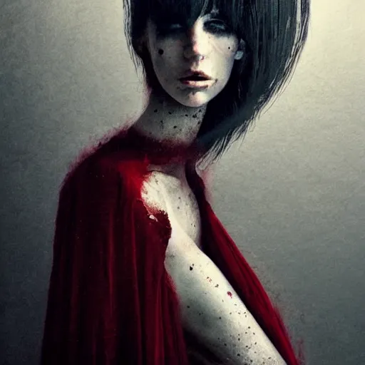 Image similar to pelham puppet behind red curtains, by Conrad Roset and Brooke Shaden and Nicola Samuri , medium shot, rule of thirds, seductive look, beautiful, intricate, dystopian, sci-fi, extremely detailed, digital painting, artstation, concept art, smooth, sharp focus, intimidating lighting, incredible art, details visible, very dark ambiance