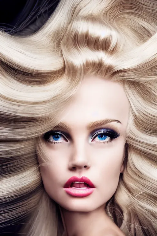 Prompt: Blonde woman with Hollywood wave hairstyle in rave dress, dynamic pose, many details, photo for a magazine, photo for a store, fashion photography, Vogue, cinematic, hyper realism, high detail, 8k, very coherent symmetrical work, perfect face model, full length photo, Upper and lower body, white skin tone, white eyes, photographer style by Nik Night Erik Madigan Hec and Walter Chin and Camilla Akrans and Miles Aldridge