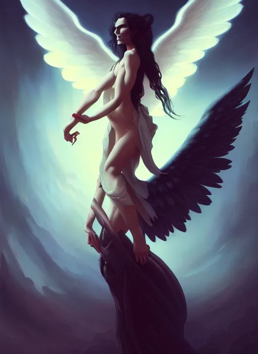 Prompt: peter steele as an angel, backround dark, highly detailed, digital illustration, trending in artstation, modern painting, smooth, sharp focus, intricate, by peter mohrbacher