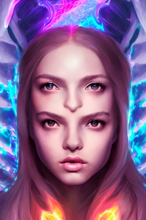 Image similar to a photographic portrait of an attractive young girl, partially clothed in ethereal battle armor, surrounded by colorful transparent plasma, emitting psychic powers, beautiful bone structure, perfectly proportioned face, perfect eyes, intricate, elegant, highly detailed, hyper detailed, trending on tumblr, by artgerm, by loish, fantasy scene, fantasy aesthetic, trending on Artstation