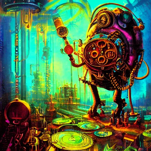 Image similar to steampunk rat, acid, 303, psychedelic, by paul lehr, cd cover