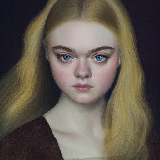 Image similar to professional painting of Elle Fanning in the style of George Stubbs, head and shoulders portrait, symmetrical facial features, smooth, sharp focus, illustration, intricate, stormy weather, extremely detailed masterpiece,