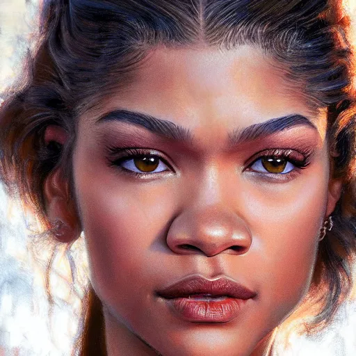 Image similar to zendaya on the red carpet, closeup portrait art by donato giancola and greg rutkowski, realistic face, digital art, trending on artstation, symmetry!!